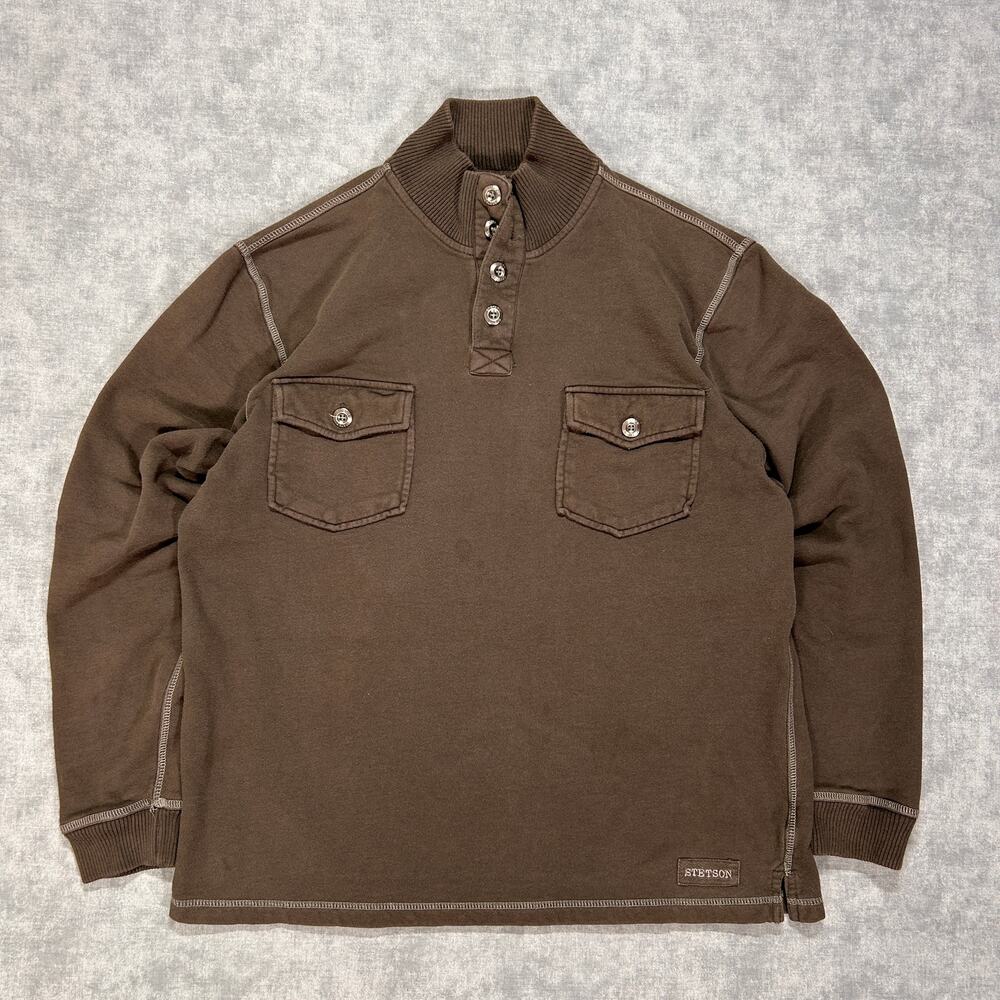 Stetson Brown western casual mock neck Henley sweatshirt mens Large need